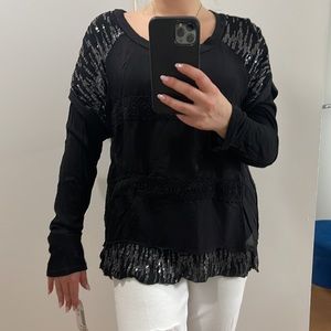 *NWT* SJK Italian Black Flowy Blouse with Sequins